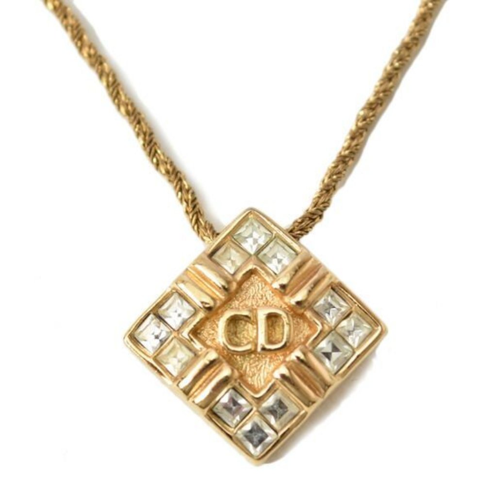 Christian Dior Necklace Vintage Logo Rhinestone Square 540$